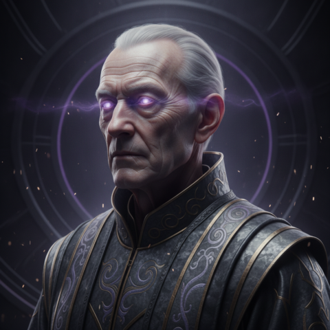 Eight Maith elders in metallic robes sit in a semicircle, elder Voxt glows with telepathic energy.