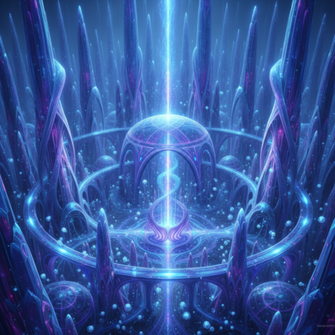 Ultra-realistic cityscape with crystalline spires, bridges of light, and floating orbs of non-physical beings.