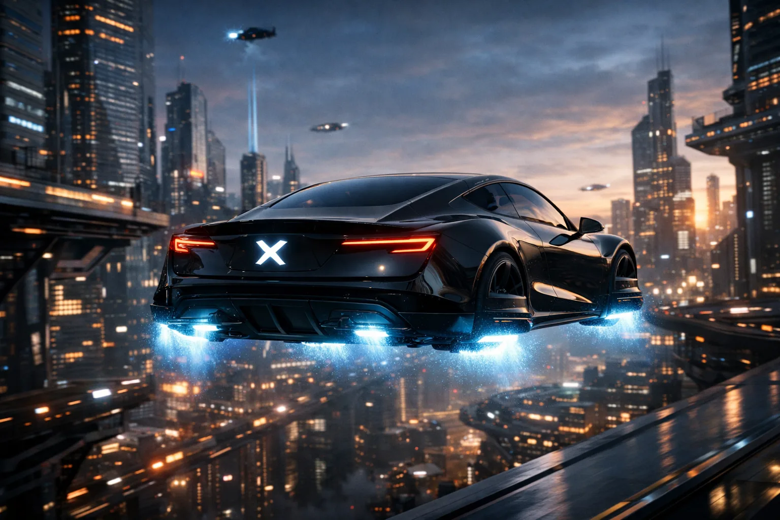 Midnight Flight Through a Neon Future City